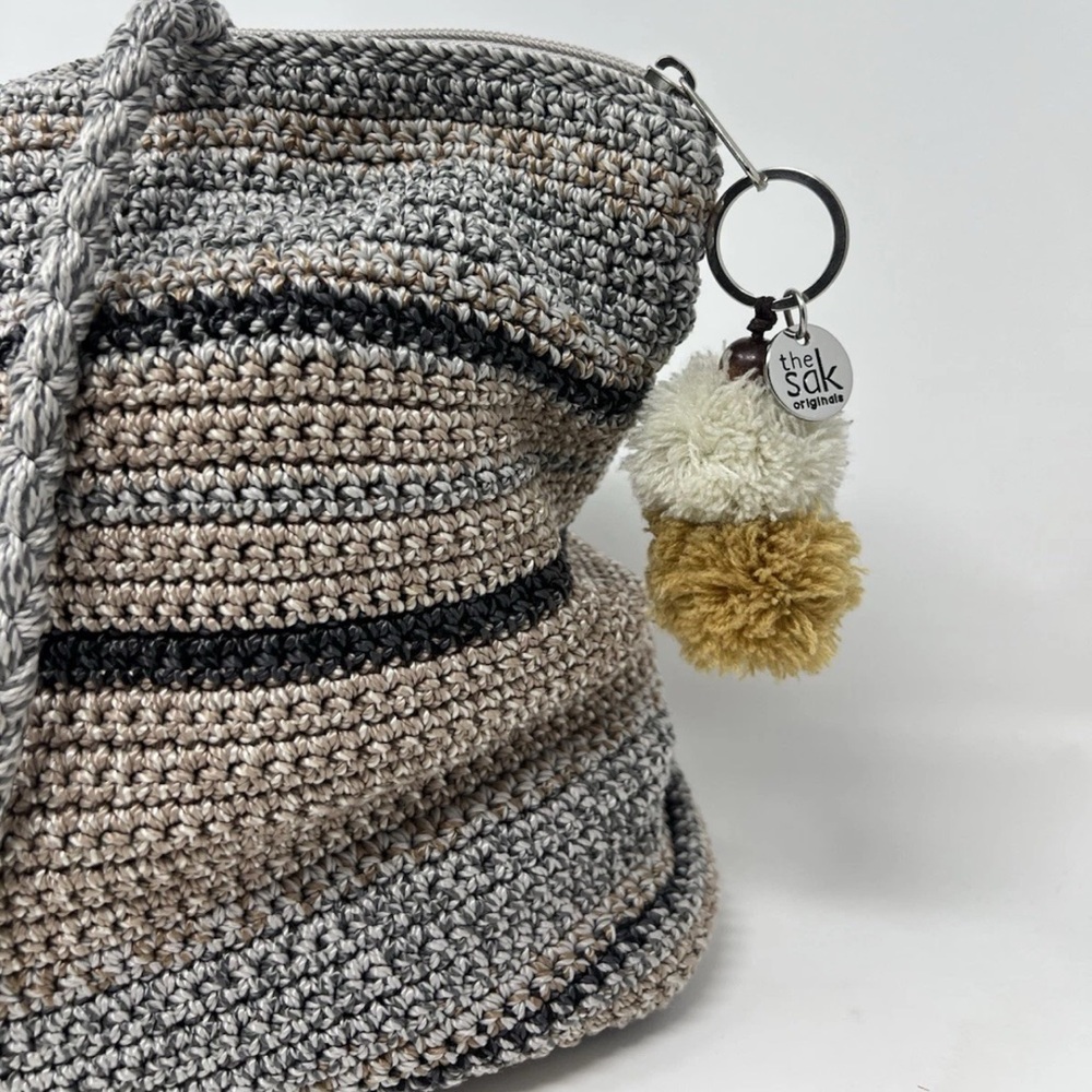 The Sak Crotchet Tote Bag Purse Striped With keychain